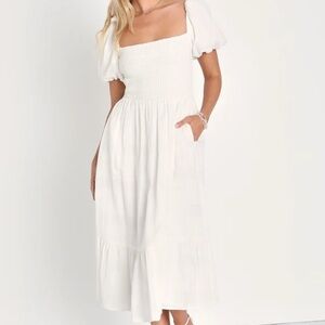 Lulu's White Ruffled Puff Sleeve Sundress